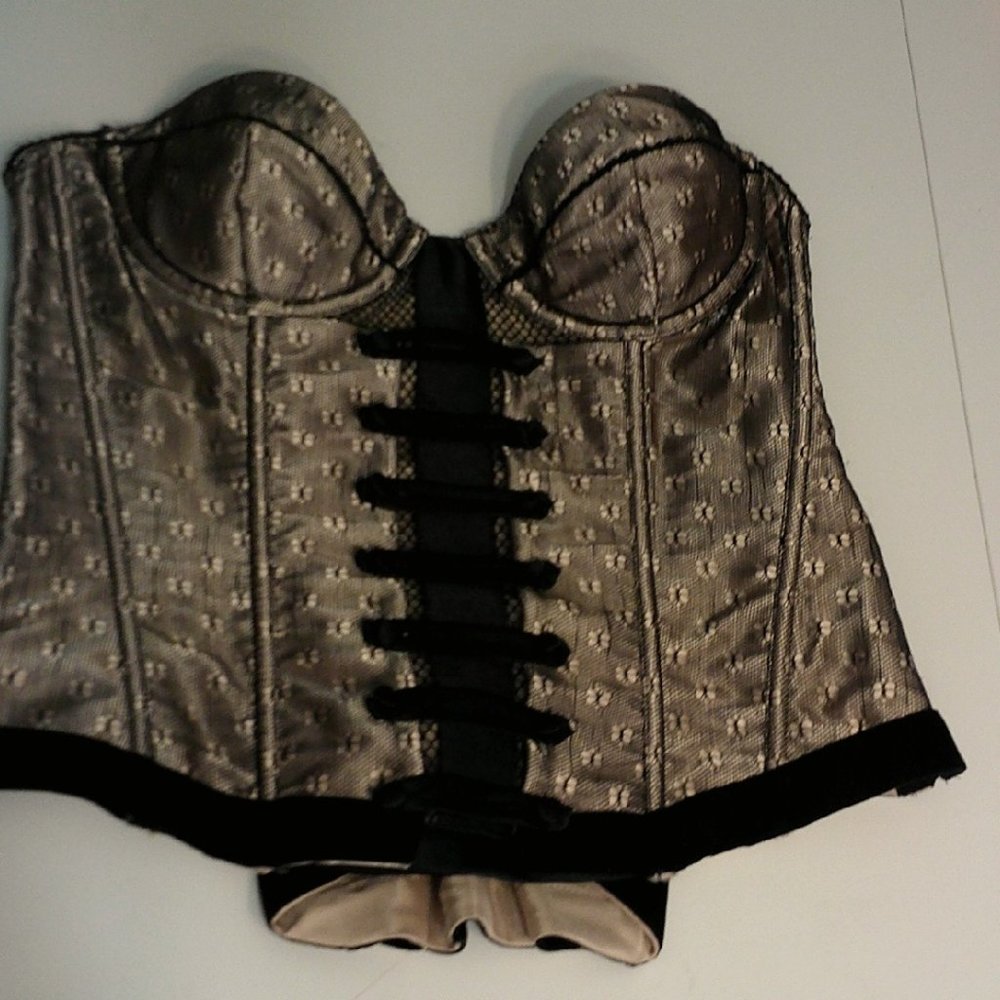 COPY - 34 Frederick's of Hollywood Mesh/Velvet Military-Inspired Peplum Corset …